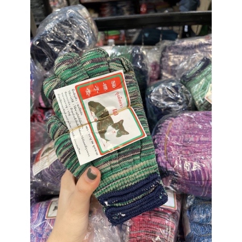 ( ยกโหล 12 คู่ ) ถุงมือไนล่อนตราแมว ทอ 13 เข็ม เนื้อดี ใส่สบาย