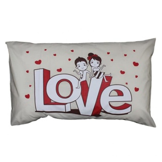 (ซื้อ 1 แถม 1 ) ปลอกหมอนเดี่ยว Pillowcase ลาย Love - สีครีม