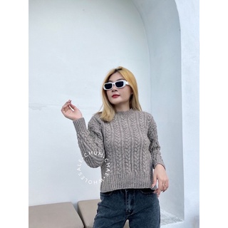 เสื้อไหมพรมผู้หญิง เสื้อไหมพรมญี่ปุ่น MUJI : Yak blend wool cable sweater #17724927180