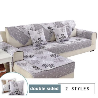 Luckinhome ผ้าคลุมโซฟา ผ้าฝ้าย พิมพ์ลาย 1/2/3/4/ Seater &amp; L Shape สี่ฤดูกาล กันลื่น สองด้าน