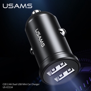 Usams Dual USB Mini Car Charger พร้อมสายเคเบิลสปริงชาร์จเร็วในรถ