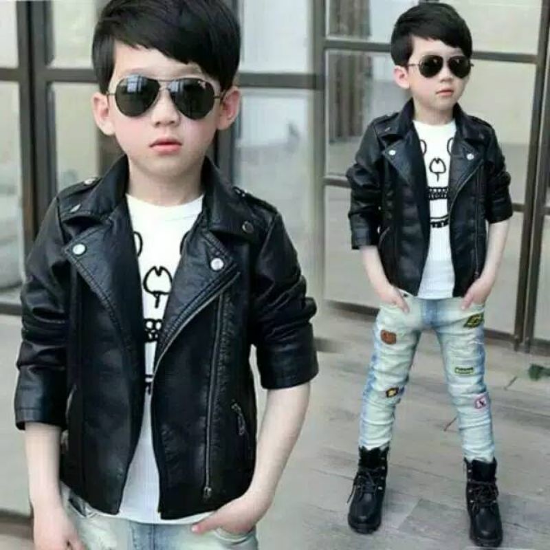 เสื้อแจ็คเก็ตเด็กชายสไตล์ ramones หนังสังเคราะห์
