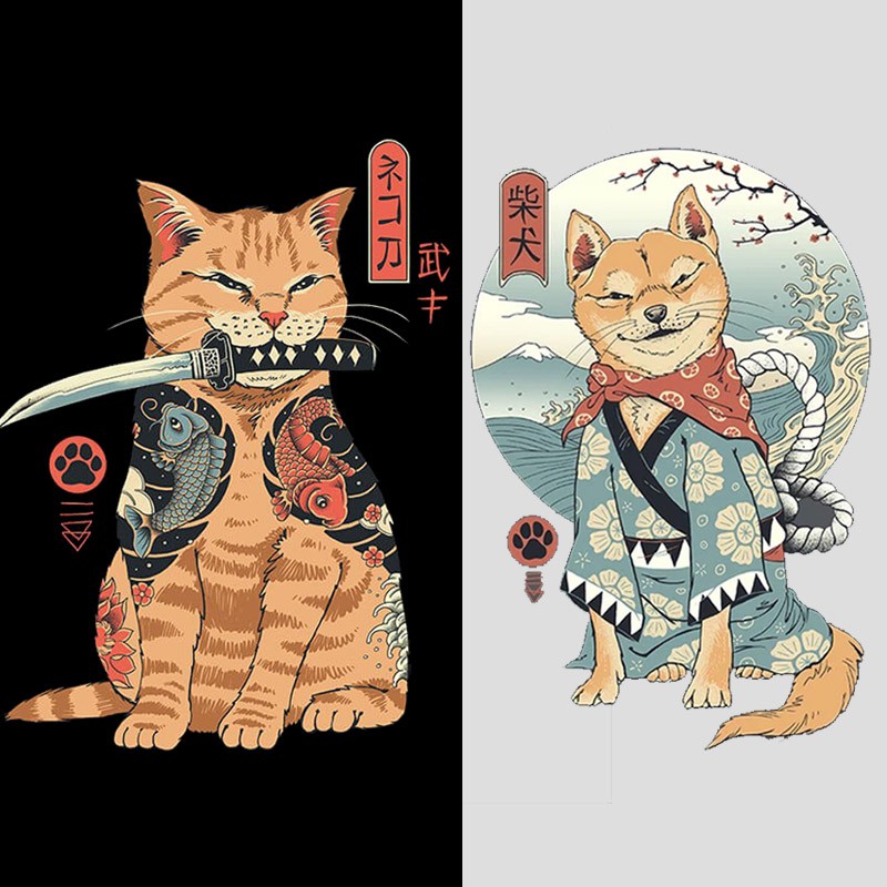 เสื้อยืดพิมพ์ลายการ์ตูน Shiba Cat สีส้มสไตล์ญี่ปุ่นฮาราจูกุน่ารัก ...