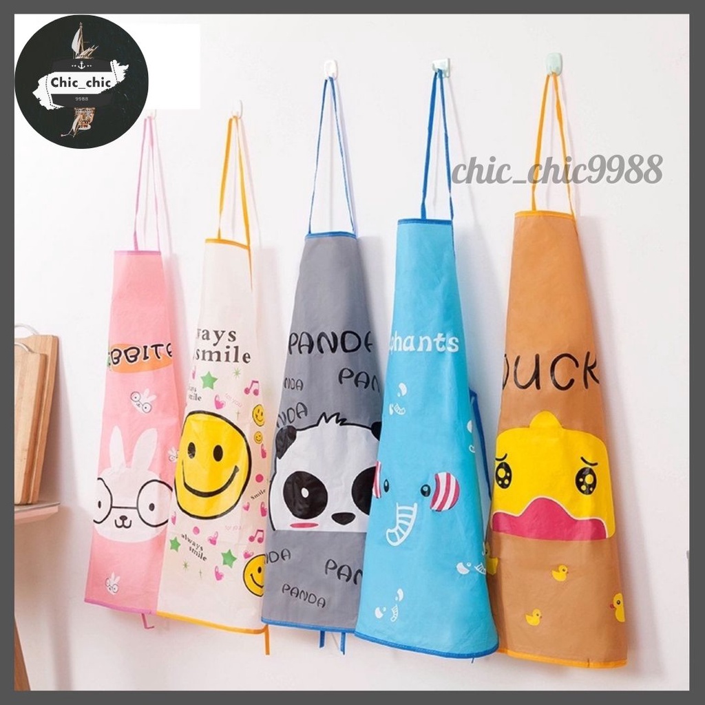 ผ้ากันเปื้อน PVC ลายการ์ตูน 70x50 CM กันน้ำ คราบสกปรก คล้องคอและผูกหลัง พร้อมส่ง #E-0028
