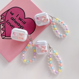 เคสหูฟังบลูทูธไร้สาย ลายหมีรัก พร้อมสร้อยข้อมือ สําหรับ airpods 1 2 3 pro 2