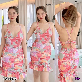 สอบถามสต้อกก่อนโอนค่า TW16372 เดรสสั้นเว้าเอวชายระบาย สีโอรส มาใหม่ sexy