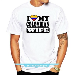 เสื้อยืดผ้าฝ้ายพิมพ์ลายขายดี เสื้อยืด พิมพ์ลายธงสโลแกนตลก Colombian Wife Joke Colombia สีดํา เหมาะกับของขวัญแต่งงาน สําห