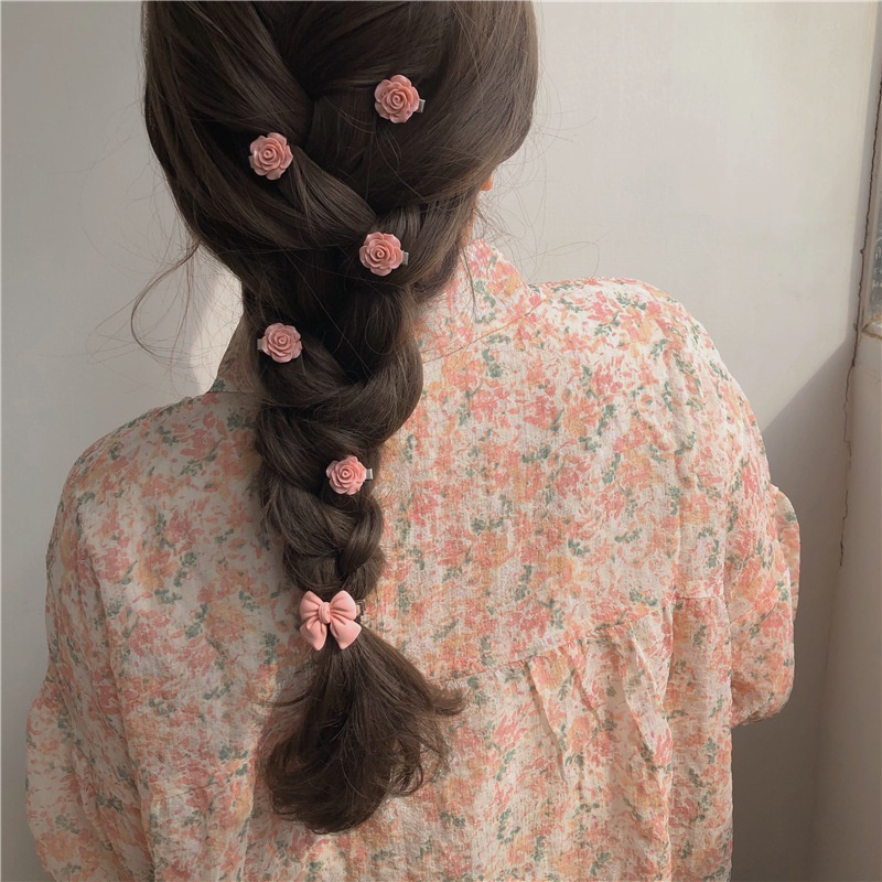 กิ๊บติดผม รูปหัวใจ ดอกคามิเลีย ประดับลูกไม้ สีโปร่งใส สีชมพูหวาน เครื่องประดับ สําหรับผู้หญิง จํานวน 5 ชุด
