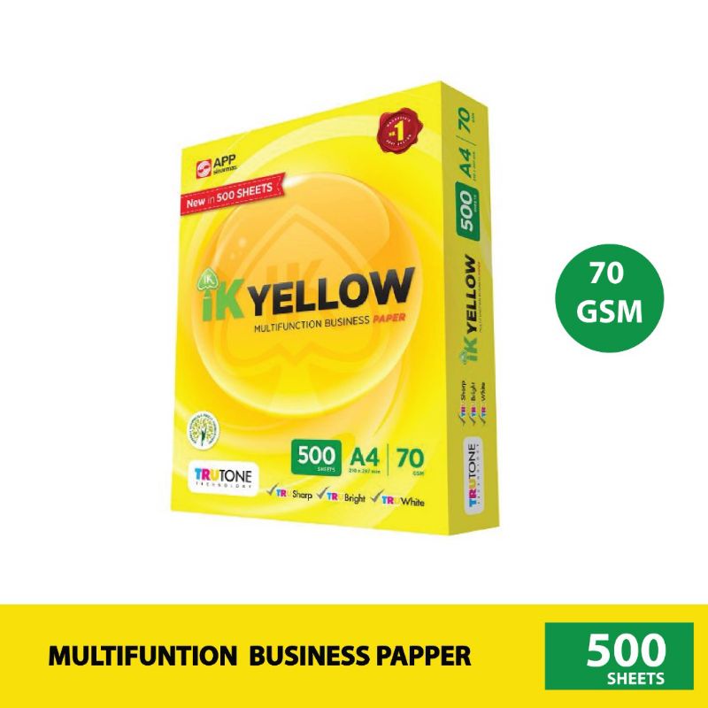 A4 PAPPER/ 70 GSM/ 500 แผ่น/IK สีเหลือง A4 PAPPER 70GSM/KERTAS PUTIH/KERTAS A4/KERTAS PRINT