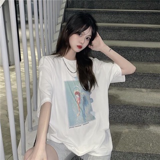 2021 new summer white T-shirt womens short-sleeved loose Korean style versatile ins fashionable printed top