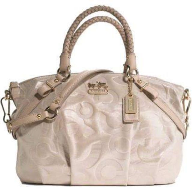 coach madison embossed logo leather sophia satchel #15922