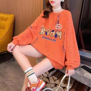 🔥เสื้อยืดโอเวอร์ใซส์แขนยาว Freesize เสื้อกันหนาว เนื้อผ้าคอตตอน  พิมพ์ลายสกรีนลายการ์ตูนน่ารัก🔥