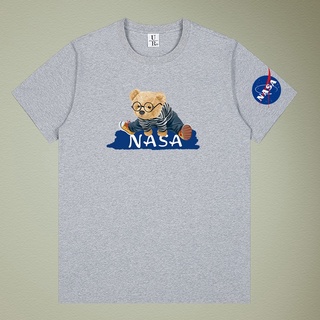 [S-5XL] เสื้อยืดแขนสั้น ผ้าฝ้าย ทรงหลวม พิมพ์ลายหมี NASA แฟชั่นฤดูร้อน สําหรับผู้ชาย และผู้หญิง