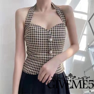 Giveme-เสื้อกล้ามแขนกุด คอวี แต่งกระดุม เปิดหลัง ทรงสลิมฟิต แฟชั่นฤดูใบไม้ร่วง และฤดูหนาว สําหรับผู้หญิง