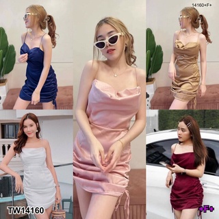 เดรสสายเดี่ยว รูดข้าง เนื้อหนา One-shoulder dress, side slit, thick TT14160