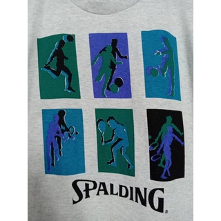 เสื้อยืด มือสอง แบรนด์ กีฬา วินเทจ SPALDING M สายสะสมห้ามพลาด ตะเข็บเดี่ยวบนล่าง อก 38