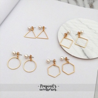 🇹🇭 พร้อมส่ง : ต่างหูระย้าสไตล์มินิมอลทรงเรขาคณิต |  Geometry Minimalist Drop Earring.