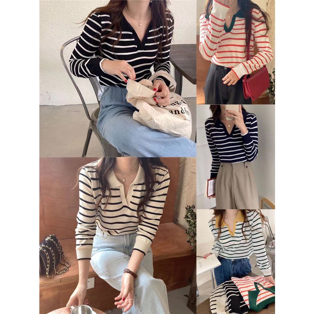 พร้อมส่งมีปลายทาง เสื้อไหมพรมคอปกโปโลแขนยาว สินค้าขายดี ราคาขายส่ง81018-1