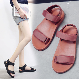 Womens Sandals รองเท้าแตะรัดส้น 2สาย น้ำหนักเบาสบาย ไม่ลื่น เพิ่มความมั่นใจในทุกการเดินทาง สไตล์เกาหลี (2สี)Flat Sandal