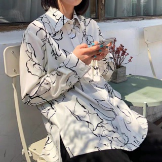 ▣☇♟เสื้อเชิ้ตแขนยาวทรงใหญ่ ลายเส้น CC-6779