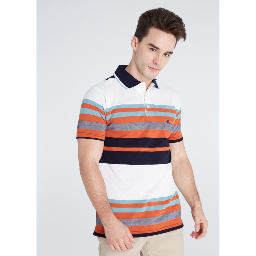 เสื้อโปโลแขนสั้นผู้ชายมีกระเป๋า Maximo Dente คอปก ลายริ้ว คลาสสิค สไตล์ยุโรป สำหรับผู้ใหญ่ รุ่น CV-6