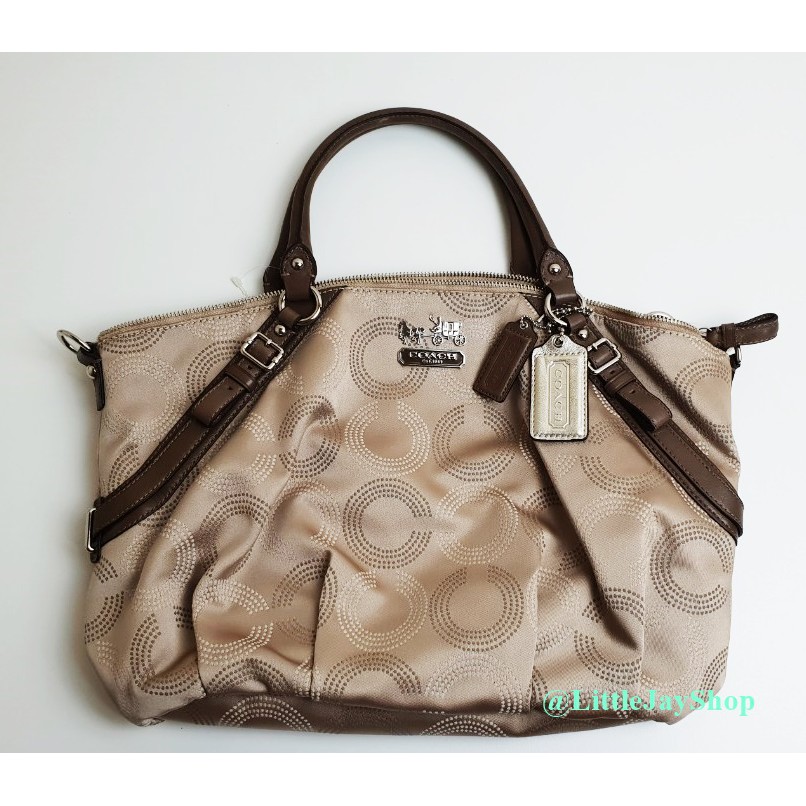 Coach 15957 Madison Dotted OP ART Lg Sophia Satchel - KHAKI/MAHOGANI ** พร้อมส่งค่ะ**