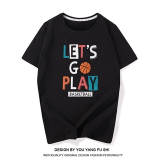 เสื้อผ้าผชเสื้อยืดแขนสั้น ผ้าฝ้ายแท้ พิมพ์ลาย Lets Play Basketball Bar สําหรับนักเรียน 2021S-5XL