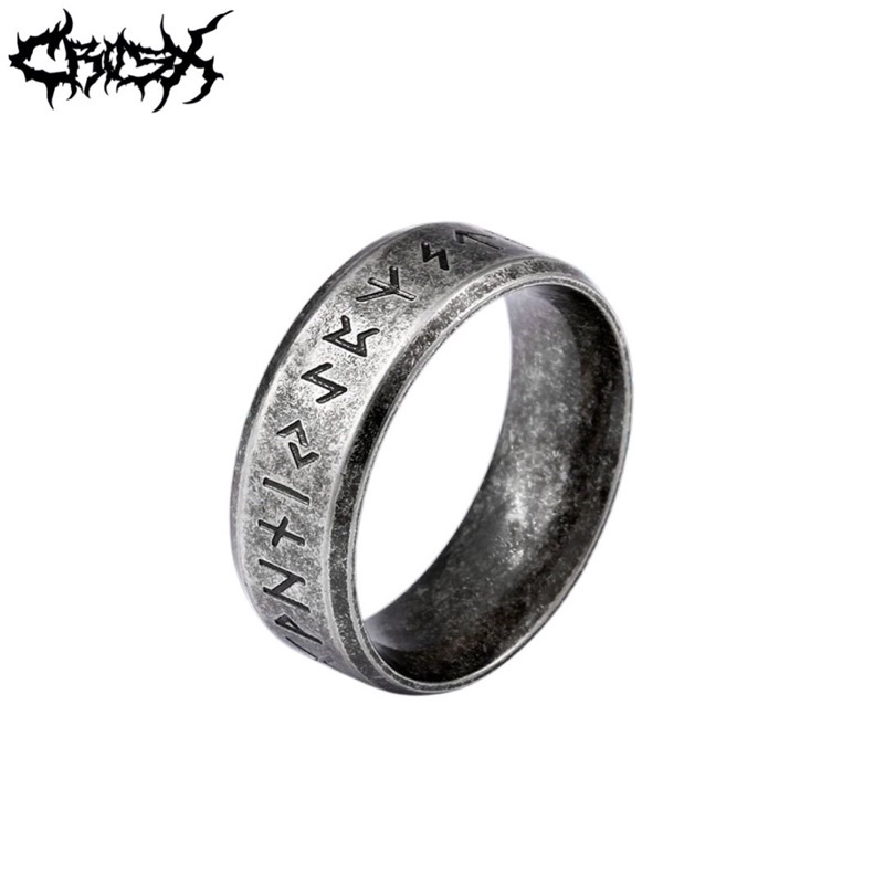 Rune RING / แหวนไวกิ้ง / แหวน VIKING LETTER แหวน / แหวนเงินสีดํา / แหวนไวกิ้ง / แหวน META / แหวนหัวเข็มขัด / แหวนสแตนเลสสไตล์เกาหลีแหวนสแตนเลสเหล็กไทเทเนียมผู้หญิง