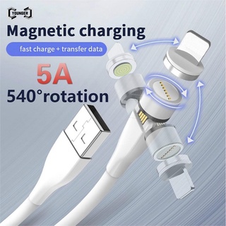 3 in 1 สายชาร์จแม่เหล็ก 5A หมุนได้ 540 องศา ชาร์จเร็ว USB Micro Type C