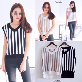 Sleeveless Stripe V Top