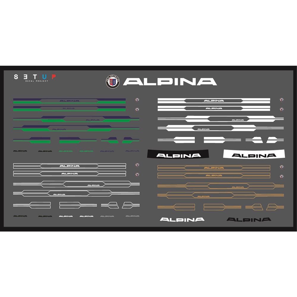 ดีคอล Alpina หมึกรองขาว ติดชิ้นงานได้ทุกสี ติดรถHot Wheels /Majorette 1:64 Decal  water slide