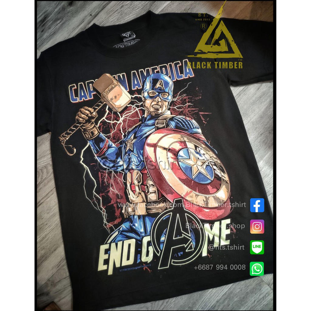O5c1 BT 139 Captain America End Game เสื้อยืด สีดำ BT Black Timber T-Shirt ผ้าคอตตอน สกรีนลายแน่น S 