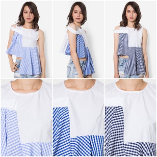 เสื้อเบลาส์ Gingham Asymmetrical