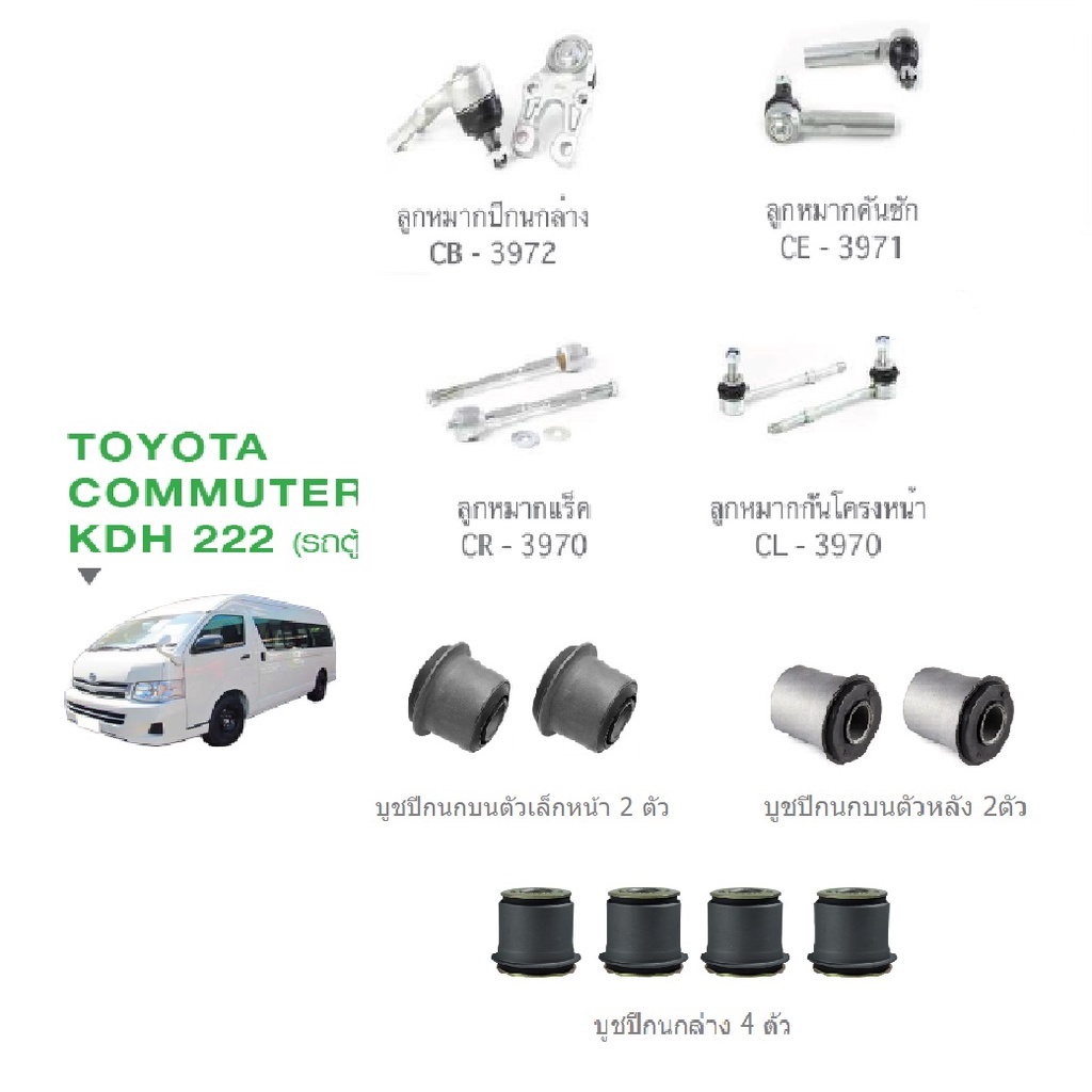 ชุดช่วงล่าง TOYOTA COMMUTER ปี04-18 โตโยต้า คอมมิวเตอร์ ลูกหมาก ปีกนกล่าง คันชัก แร็ค กันโครงหน้า บูชปีกนกบนล่าง