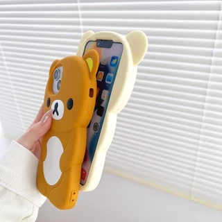 3D RilakkumaหมีซิลิโคนปลอกสําหรับIPhone 14 15 16 11 12 13 17 PLUS Pro MAXกันกระแทกป้องกันกรณี