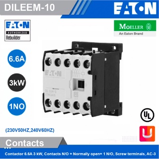 EATON DILEEM-10(230V50HZ,240V60HZ) - Contactor 6.6A 3 kW, Contacts N/O = Normally open= 1 N/O, Screw terminals, AC-3