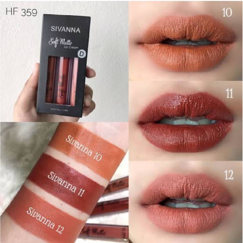 Sivanna Colors Soft Matte Cream Lip Gloss HF359 3ชิ้น ลิปจิ้มจุ่ม ซีเวียน่า ลิปสติก เนื้อแมท ลิปกลอส ลิปแมท