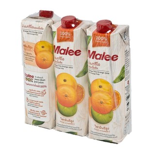 มาลี น้ำส้มทรีโอ ผสมเนื้อส้ม100% x 1000 มล. X 3กล่อง Malee Orange Juice with Trio 100% x 1000ml orange juice x 3 boxes