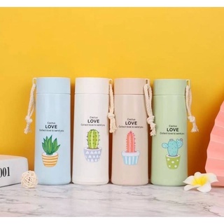 พร้อมส่ง ขวดน้ำลายกระบองเพชร แคคตัส 450 ml ขวดน้ำ นักเรียน กระติกน้ำ ขวดน้ำน่ารัก ขวดน้ำพกพา มีหูหิ้ว