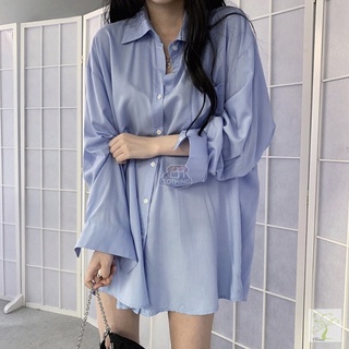 เสื้อแขนยาว SMD2800 สีพื้น เรียบๆ oversize สไตล์เกาหลี เดรสเสื้อเชิ้ต  ฟรีไซส์