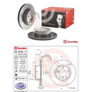 09 9752 11 จานเบรค ล้อ F (ยี่ห้อ BREMBO) รุ่นHC UV BMW ซีรี่ส์ 3 E90 320i ซีรี่ส์ 1 E87 ปี2005-2011