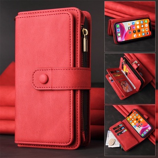 เคสโทรศัพท์หนัง ฝาพับ พร้อมช่องใส่บัตร และสายคล้องมือ มีซิป สําหรับ Samsung Note 20 A51 A71 5G S20 FE Ultra Plus Lite