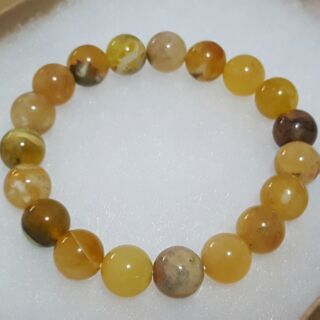 สร้อยข้อมือหินธรรมชาติ Natural Yellow Peruvian opal 10mm