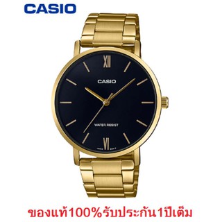 Win Watch shop นาฬิกา Casio รุ่น LTPVT01G1B นาฬิกาสำหรับผู้หญิง สายแสตนเลส สีทอง หน้าปัดดำ