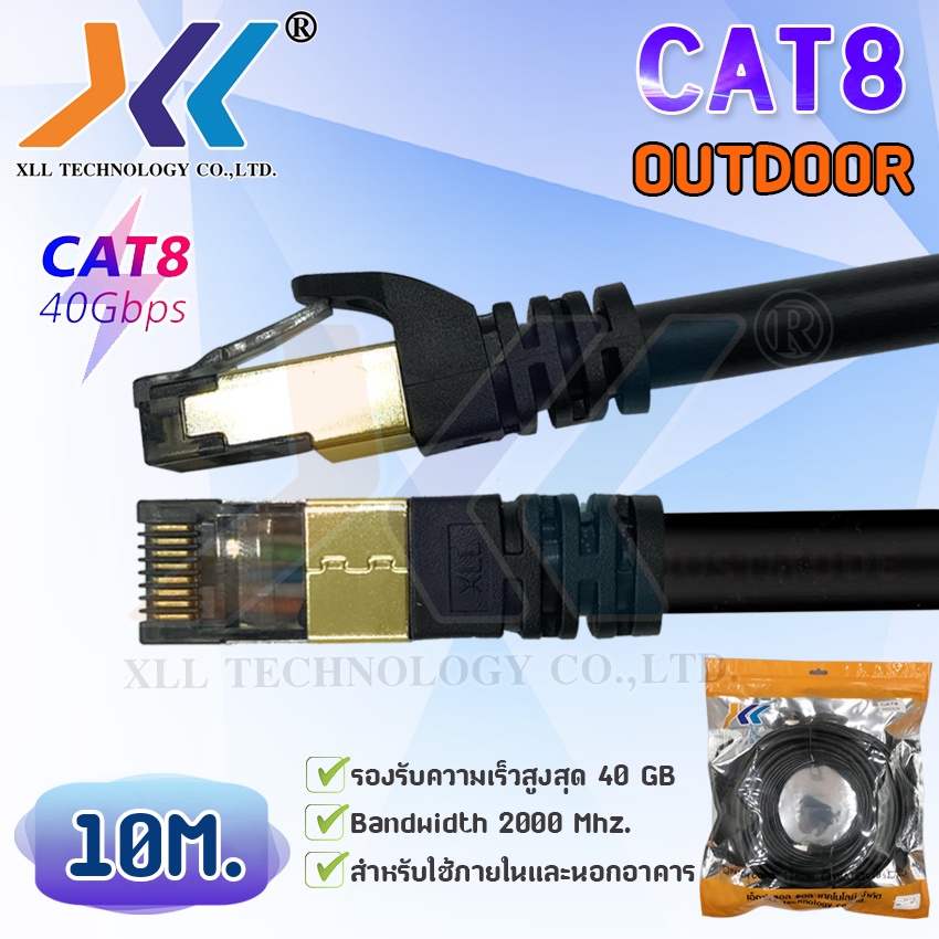 XLL สายแลนสำเร็จรูป CAT8 (SFTP) Outdoor ความยาว 10 เมตร ถึง 50 เมตร.