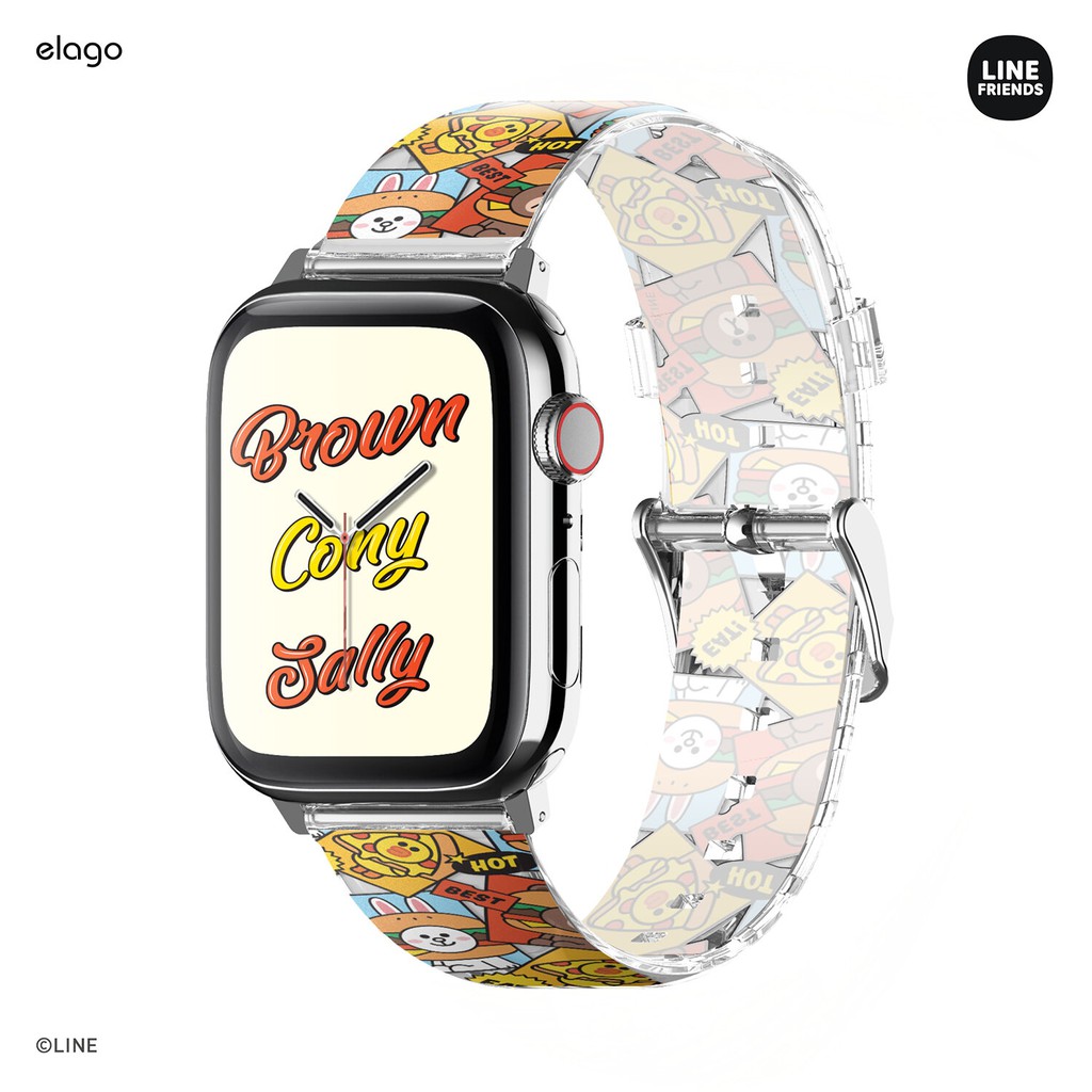 elago l LINE FRIENDS Burger Time Apple Watch Strap Series 4,5,6,7,8,9,10,11SE,Ultra (ลิขสิทธิ์แท้)