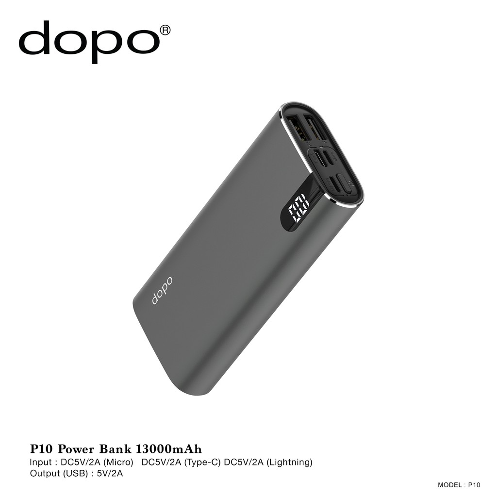 dopo Power Bank รุ่น P10 (ฺGray) 13000 mAh รับประกัน 1 ปี (แบตเตอรี่สำรอง พาวเวอร์แบงค์ Power Bank)