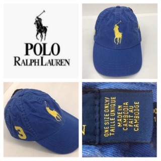 Polo Ralph Lauren หมวก ของแท้ สีฟ้าผ้าฟอกที่รุ่นที่คาดหลังผ้า