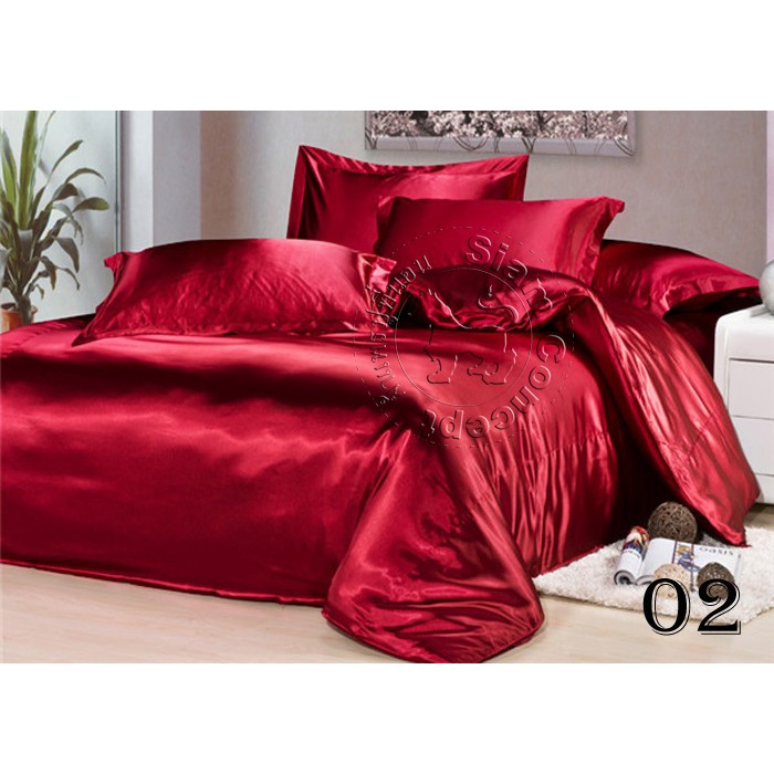 ผ้าซาตินปูที่นอน 6 ฟุต 5 ชิ้น ( SB602 สี Wine Red )
