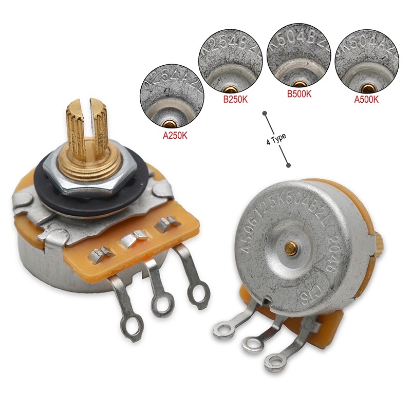 4 ชิ้นทองเหลืองบริสุทธิ์เพลากีตาร์หม้อ Log A หรือ Linear 250 K/500 K ทองเหลืองเพลา Volume Tone Potentiometers สําหรับกีตาร์ไฟฟ้า